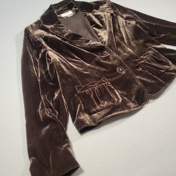 Nine West Woman Velvet Blazer Brown Ruched Silk Blend Button Front Size 14W - Picture 3 of 11